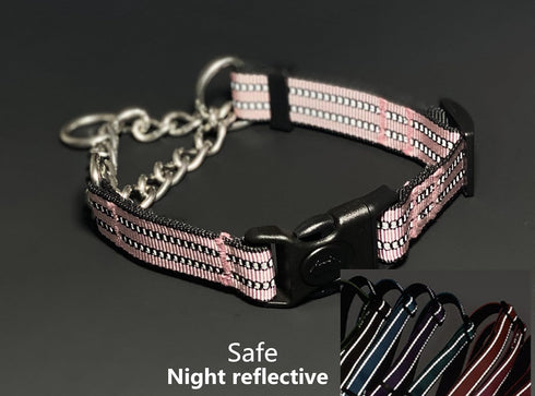 Martingale Collars for Dogs, Heavy Duty Stainless Steel Chain Training Collar, Reflective Nylon Adjustable Collar with Quick Release Buckle, Suita...