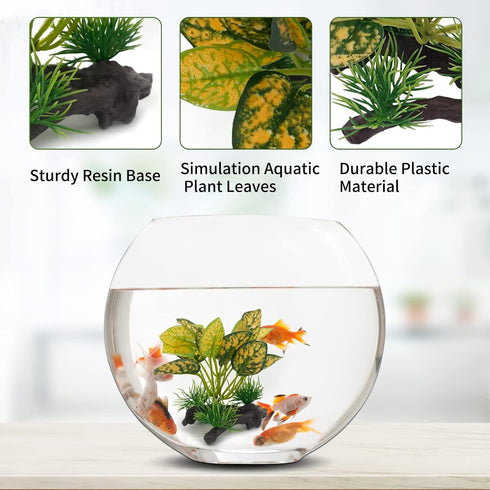 WishLotus Aquarium Plant Decoration, Plastic Artificial Plant Reptile Fish Tank Landscaping Water Plants Decoration with Sturdy Resin Base for Fis...