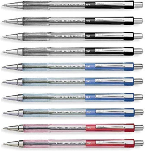 Pilot Better Retractable Ballpoint Pen, Bundle Black, Blue, Red colors Fine Point 07, 10 COUNT...