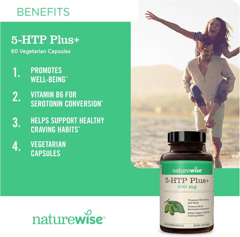 NatureWise 5-HTP 200mg, Vegan 5 HTP Plus Supplement from Griffonia Seeds with Cofactor Vitamin B6 - Mood Support Supplement & Natural Sleep Aid fo...