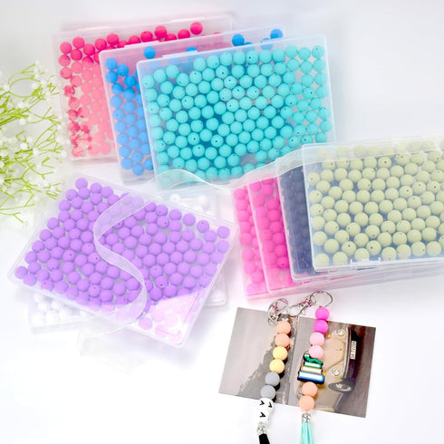 130PCS Silicone Beads for Keychain Making Kit 15mm Silicone Beads Bulk Round Rubber Beads Loose Beads for Pens DIY Necklace Bracelet Making (Straw...