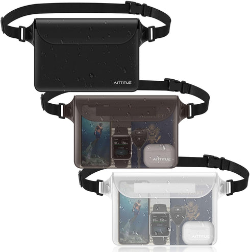Waterproof Phone Pouch Fanny Pack : 3 Large Water Proof Holder with Waist Strap - Beach Essentials Small Dry Bag Case Wallet Key Protector for iPh...