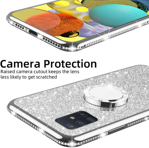 nancheng for Samsung Galaxy A51 5G Case(Not 4G), Phone Case for Galaxy A51 5G 6.5" Girls Women Glitter Cute Soft TPU Cover with Ring Kickstand Str...