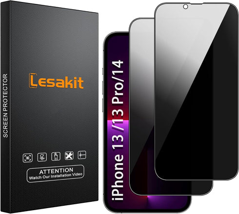 2 Pack Privacy Screen Protector for iPhone 14/13/13 Pro 6.1 inch, Anti Spy Tempered Glass Film Anti-Fingerprint Case Friendly Bubble Free......