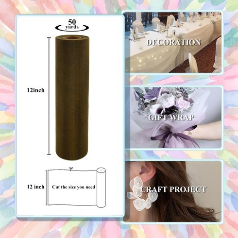 Khaki Green Tulle Crystal Organza Fabric Rolls 12 Inch by 50 Yards (150 feet) Sheer Fabric for DIY Tutu Bow Baby Shower Birthday Party Wedding Dec...