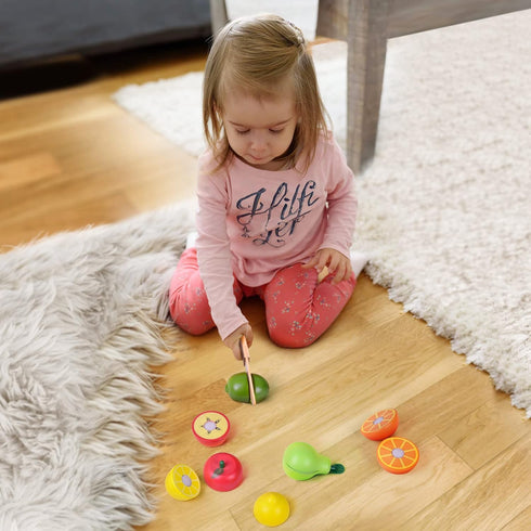 Wooden Cutting Play Food Toys - 11 PCS Wood Pretend Cutting Play Food Educational Set for Toddlers 1-3, Veggie Slicers Playset, Toys Food and Frui...