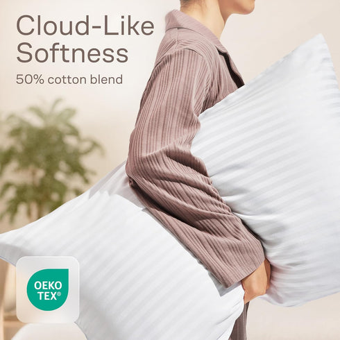 Set of 4 Pillow Protectors with Zipper Standard Size - 100% Resistant to Stains, Dust & Dirt - Washable Covers for Increased Pillow Lifespan...