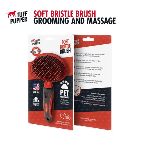 Tuff Pupper Round Bristle Soft Brush for Dogs and Cats | Gentle Grooming for Short or Long Hair | Soft Pin Tool for Sensitive Skin | Detangle & Re...