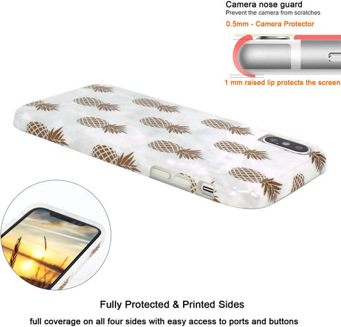 JAHOLAN Compatible iPhone Xs Max Case Shiny Rose Gold Pineapples Marble Design Clear Bumper TPU Soft Rubber Silicone Cover Phone Case for iPhone X...