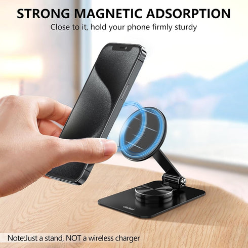 Magnetic Phone Stand Compatible with MagSafe, Foldable Phone Stand for Desk with 360°Rotation Base, Aluminum Cell Phone Stand Compatible for MagSa...