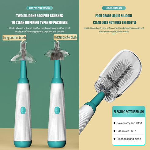 Electric Bottle Brush,Baby Bottle Brush,Bottle Brush,Nipple Brush,Straw Brush and Extension Handle,Gift for Pregnant Women and New Mom(Green)...