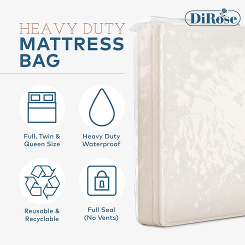 Mattress Storage Bag - Full Size Thick Plastic Moving Cover, Transport, Disposal and Protector - 3 mil Heavy Duty Reusable Clear Waterproof Mattre...