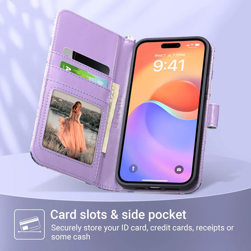 ULAK Compatible with iPhone 15 Pro Max Wallet Case for Women with Credit Card Holders, Designed Flip PU Leather Kickstand Shockproof Protective Co...