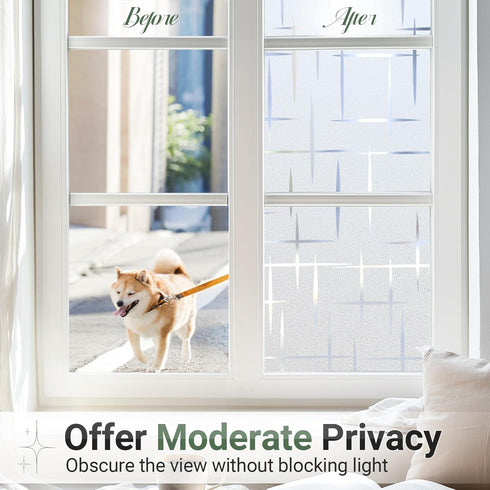 rabbitgoo Window Privacy Film Frosted Glass Window Film, Decorative Privacy Cling, UV Blocking Staic Cling Bathroom Glass Frosting Sticker, Non-Ad...