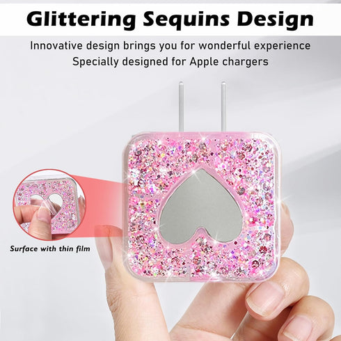 DIY Cable Protector Compatible for Apple iPhone Charger with Mirror,Cute Glitter Bling Love Heart Design,Data Line USB Case Wire Cable Saver Phone...