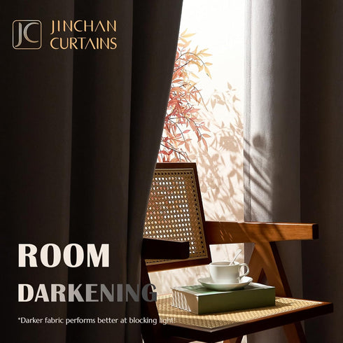 jinchan Blackout Linen Textured Curtain 84 Inches Long for Living Room Thermal Insulated Grommet Top Window Drape for Bedroom 38x84 Greyish Beige ...