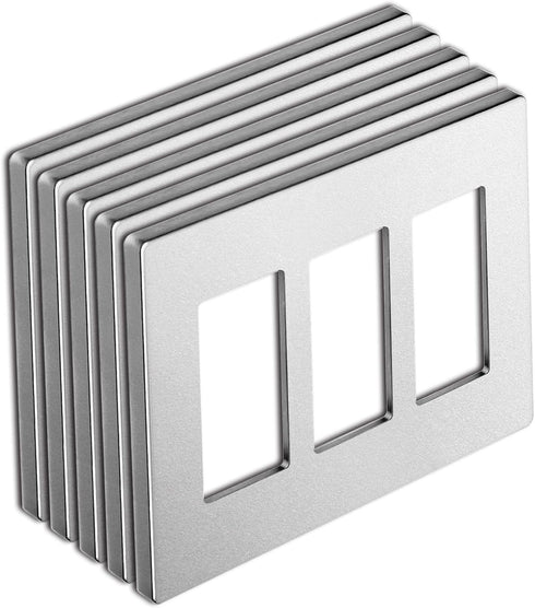 BESTTEN 5 Pack 3-Gang Signature Collection Silver Screwless Wall Plate, Decorator Outlet Cover, USWP8 Series, H4.69” x W6.54”, for Light Switch, D...