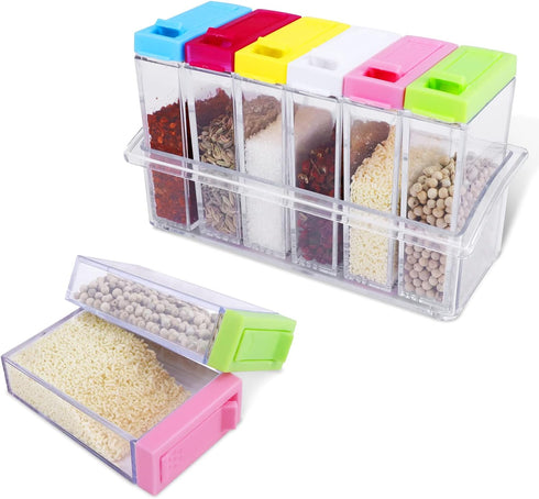 Plastic Spice Shaker Set of 6, Portable Camper Spice Rack, Seasoning Box with Lids, Spice Pots Shaker Jars, Condiment Seasoning Storage Container ...