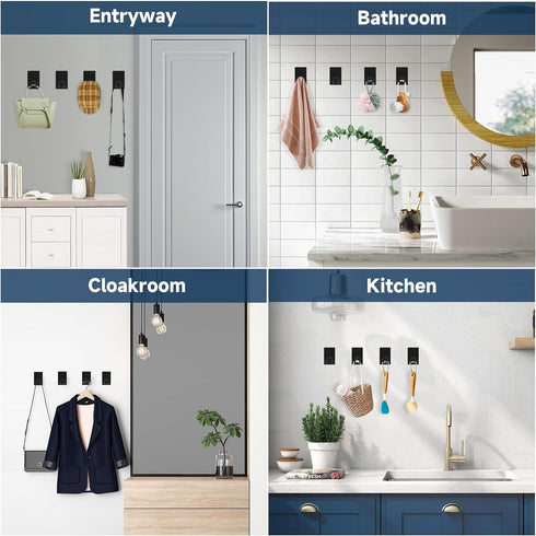 Self Adhesive Hooks Heavy Duty, Large Stainless Steel Towel Hooks, No Drill Sticky Hooks, Long Stick on Shower Wall Hooks for Hanging Hat Coat Key...