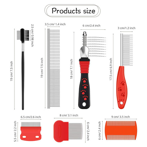 7 Pieces Tear Stain Remover Comb Set Include Dematting Comb Double-sided Dog Eye Comb Flea Lice Combs Stainless Steel Grooming Comb Multipurpose T...