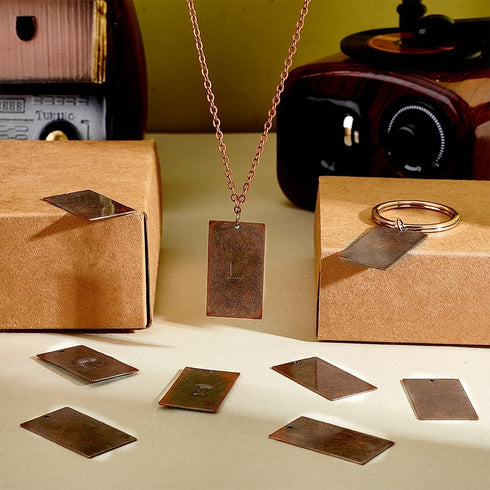PH PandaHall 50 Pcs Brass Flat Rectangle Blank Stamping Tag Pendants Charms 32x18x0.5mm for Bracelet Necklace Jewelry DIY Craft Making Red Copper...
