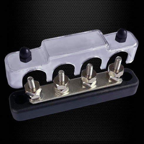 4 x #10 (M5) Studs Bus Bar, Ampper 4.2" Ground Distribution Block Brass Battery BusBar Junction with Cover for Auto Boat Amplifier and More (Black...