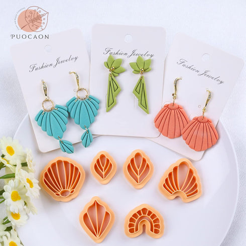 Puocaon Basic Clay Earring Cutters - 21 Pcs Polymer Clay Cutters, Classic Geometric Clay Jewelry Cutters Set, Shell Clay Earring Cutter, Radial Sh...