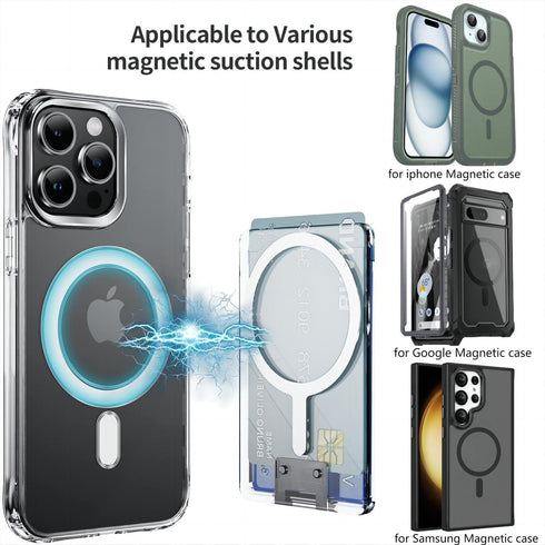 for MagSafe Card Holder, Magnetic Phone Wallet for iPhone 15/14/13/12 Series or All Magnetic Phone Case, with Metal Stand, Crystal Clear Not-Yello...