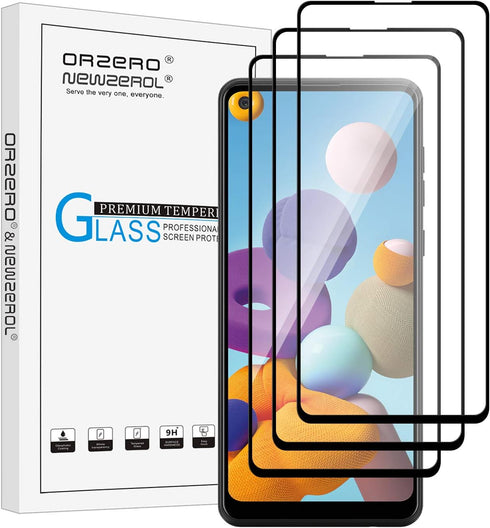Orzero (3 Pack) Tempered Glass Screen Protector Compatible for Samsung Galaxy A21s (Full Adhesive), 2.5D Arc Edges 9 Hardness HD Anti-Scratch Full...