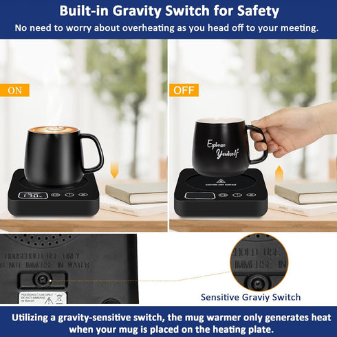 Coffee Mug Warmer - 30W Smart Coffee Mug Warmer for Desk with Temp display & 2-12H Timer, Auto Shut Off & Gravity Sensor Coffee Cup Warmer with 3 ...