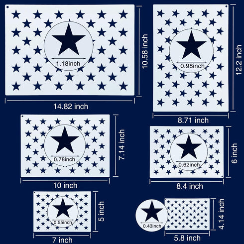 WISYOK 12 Pieces American Flag 50 Star Stencil Templates, 6 Sizes American Flag Templates, Ideal for DIY Crafts Design, Independence Day Project, ...