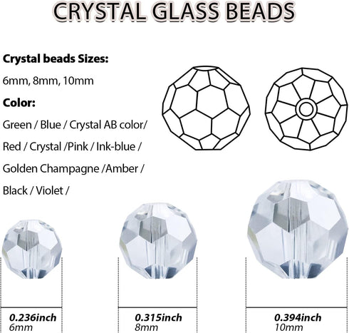 6mm 100Pcs Crystal Glass Beads, Round, Faceted, Clear...