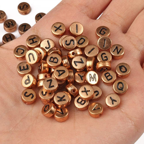 Amaney 600Pcs 7x4mm Rose Gold Round Acrylic Letter Beads Alphabet Letter Beads for Jewelry Making Bracelets Necklaces Key Chains...