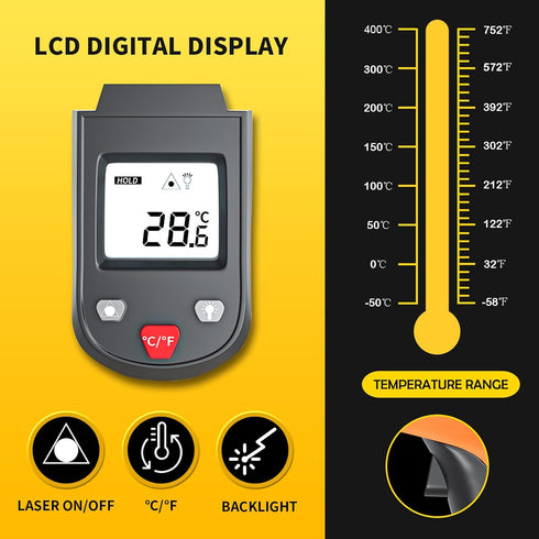 Digital Infrared Thermometer Gun Non-Contact Grip Infrared Laser Thermometer Temperature Gun -58?~ 752? for Instant Read Meat Digital Kitchen Ther...