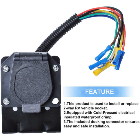 7 Way RV Trailer Light Connector Socket 7 Wire Harness Electrical Quick Converter Adapter with Mounting Bracket,for RV, Truck, Trailer, Camper...