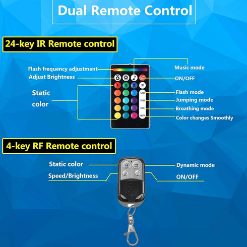 18 Kinds of Color Dual Remote RGB Music Controller for Motorcycle LED Accent Strip Light with Brake Function...