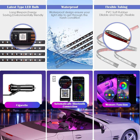 YiLaie Car Lights Interior, RGB Car Strip Light Under Dash Lighting Kit with App Control and Music Sync, Multicolor Neon Interior Lights with Char...