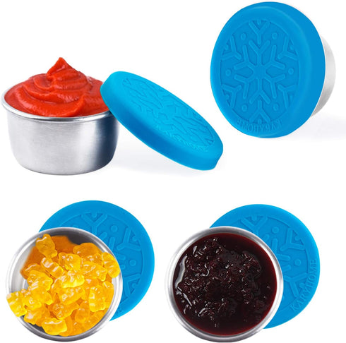 LALASTAR Stainless Steel Condiment Containers with Lids, Leakproof and Reusable Lunch Bento Box Sauce Container, 4x1.6oz, Blue...