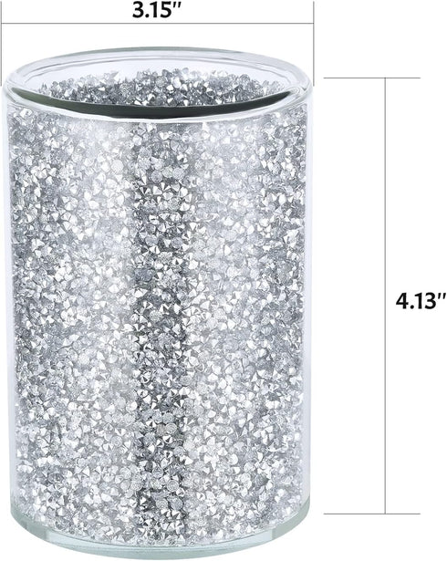 Crushed Diamond Glass Kitchen Utensil Holder Round for Countertop Flatware Utensil Organizer Home Decor Sparkly Gift (Silver)...