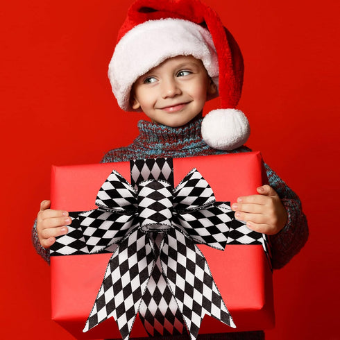 2 Rolls Christmas Checkered Ribbon Black and White Check Ribbon Diamond Check Wired Edge Ribbon Diamond Pattern Decorative Ribbons for Christmas F...