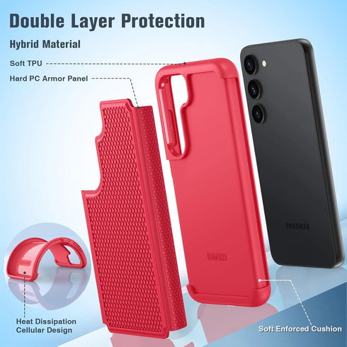 FNTCASE for Samsung Galaxy S23 Case: Dual Layer Heavy Duty Cell Phone Protective Cover Shockproof Rugged with Non-Slip Textured - Military Drop Pr...