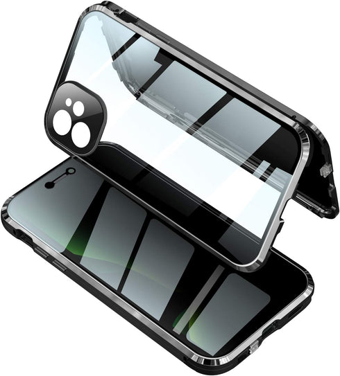 Anti-spy Screen iPhone12Promax case?Lock + Magnetic adsorption Anti-Peeping Metal Frame 360 Full Body Protective Cover Double-Sided Glass Lens Pro...