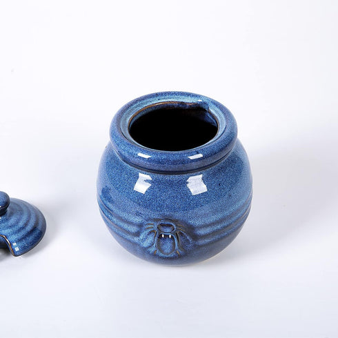Cutiset Ceramic Honey Pot with Lid and Dipper, 20oz rustic Honey Jar (Blue)...