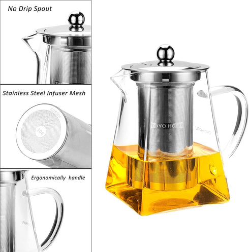 Glass Teapot with infuser, Tea Infusers for Loose Tea, Small Loose Leaf Tea pot, Heat resistant, Ideal for Tea Parties and Stovetop Brewing?600ml...