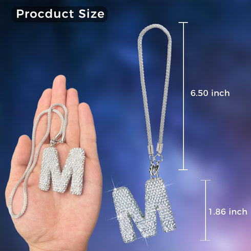 Bling Car Letter Charm, Rear View Mirror Ornament Cute Hanging Crystal Pendant Bling Car Accessories, Lucky Diamond Rhinestone Women Charm Auto De...