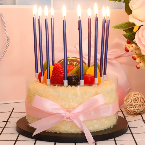 24 Count Metallic Birthday Candles Slow Burning Happy Birthday Cake Candles Long Thin Cake Cupcake Candle in Holders for Lucky Party, Wedding Part...
