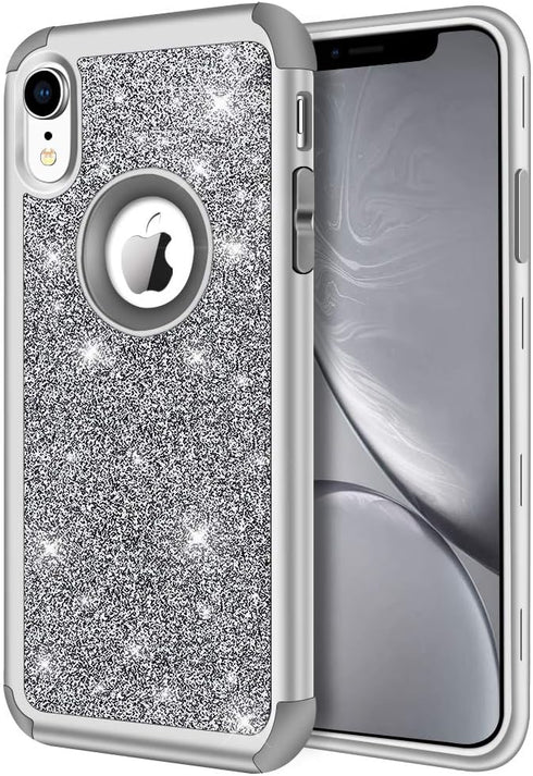 Hython Compatible with iPhone XR Case, Heavy Duty Full-Body Defender Protective Bling Glitter Sparkle Hard Shell Armor Hybrid Shockproof Silicone ...