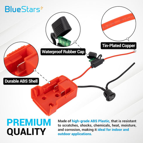 BlueStars RED Power Wheels Adapter for Milwaukee M18 Power Wheels Battery Conversion Kit with Fuse Holder & 30A Blade Fuses for 18V Battery - for ...