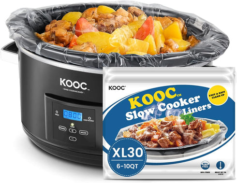 KOOC Slow Cooker Liners 14"x22" 30 Count Extra Large Size Disposable Pot Liners Cooking Bags Fit 6 qt to 10 qt Pot BPA Free Fresh Locking Seal Des...