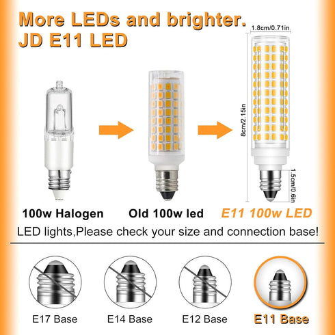 E11 LED Bulb Dimmable,100W Halogen Bulbs Equivalent,T4 Mini Candelabra LED Bulb Dimmable 10W 1000LM,Warm White 3000K,120V 75W 100W JDE11 LED for C...